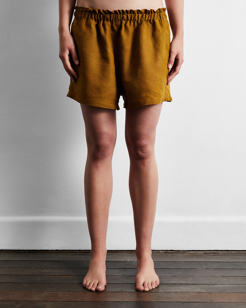 Khaki 100% French Flax Linen Shorts