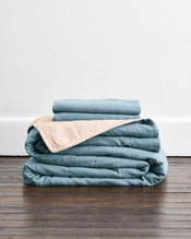 Lagoon & Crème 100% French Flax Linen Quilt Set - view