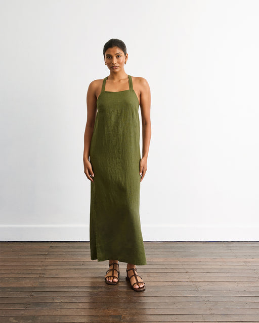 Boulevard Linen Maxi Dress in Olive