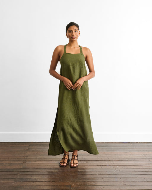 Boulevard Linen Maxi Dress in Olive