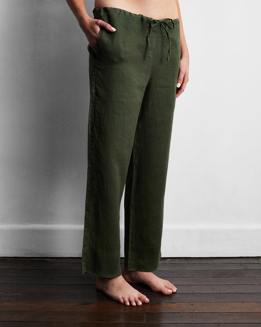 Olive 100% French Flax Linen Pants