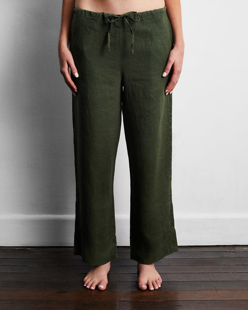 Olive 100% French Flax Linen Pants