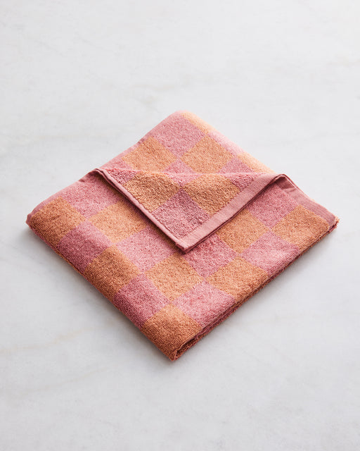 Pink Clay & Hazelnut Check 100% French Flax Linen Terry Hand and Face Towel