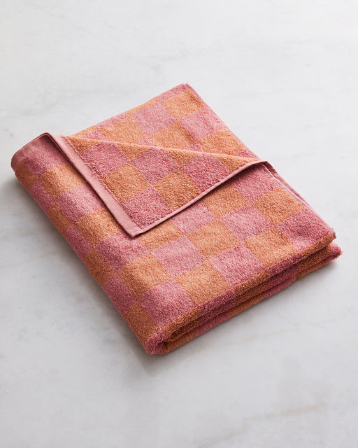 Pink Clay & Hazelnut Check 100% French Flax Linen Terry Bath Towel