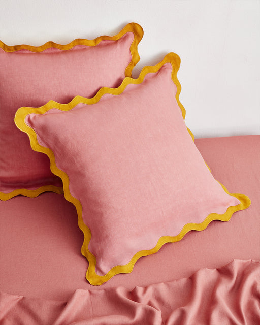 Pink Clay & Turmeric 100% French Flax Linen Scalloped European Pillowcases (Set of Two)