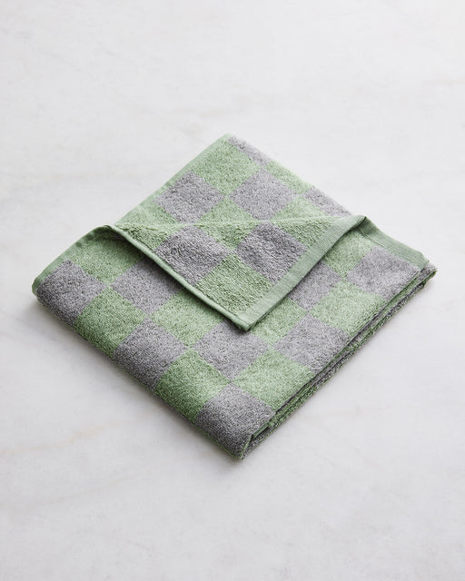 Pistachio & Mineral Check 100% French Flax Linen Terry Hand and Face Towel