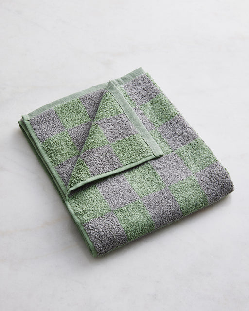 Pistachio & Mineral Check 100% French Flax Linen Terry Bath Mat