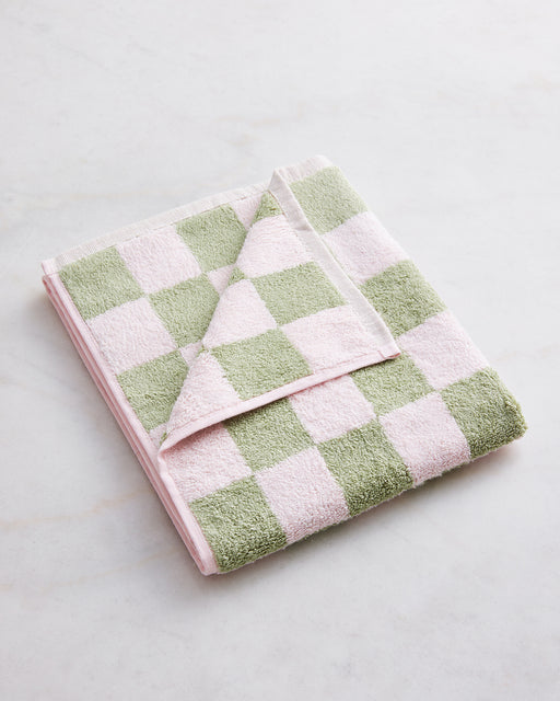 Rosewater & Sage Check 100% French Flax Linen Terry Bath Mat