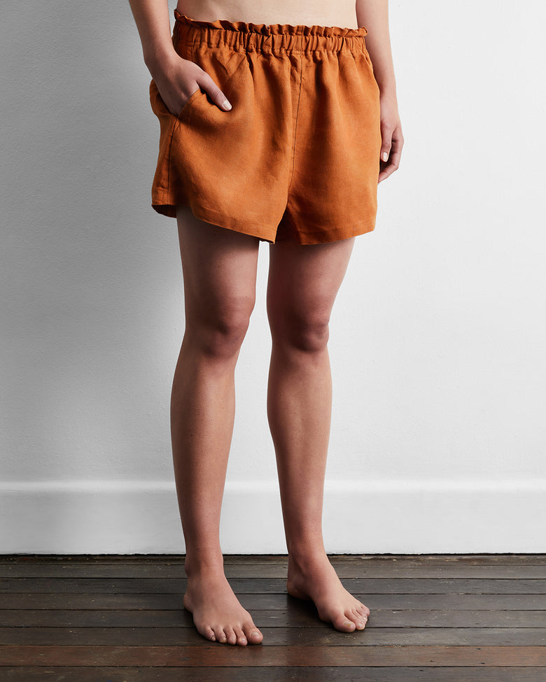 Rust 100% French Flax Linen Shorts – Bed Threads