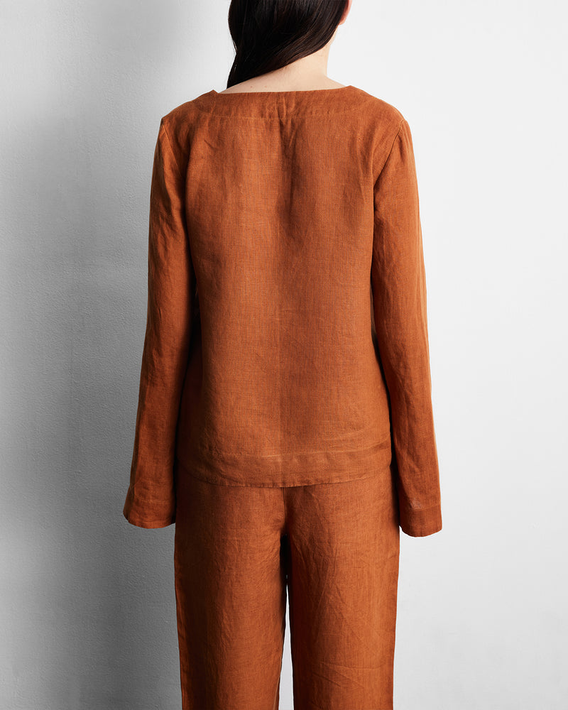 Rust 100% French Flax Linen Top