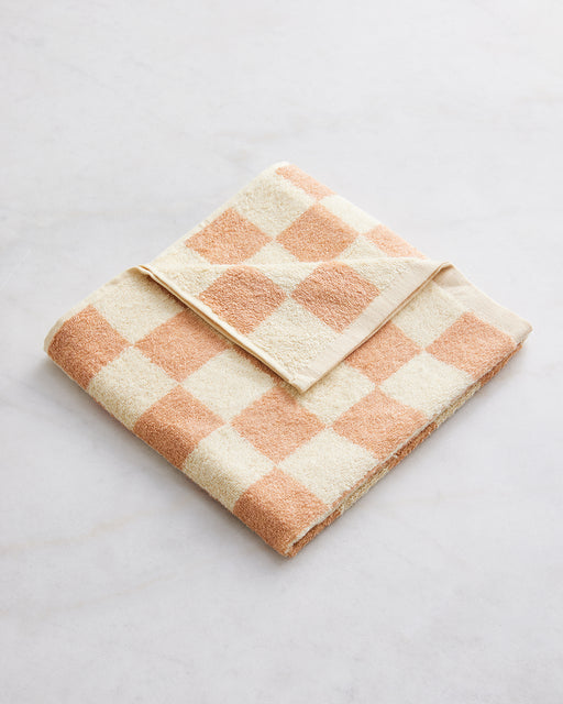 Limoncello & Terracotta Check 100% French Flax Linen Terry Hand and Face Towel