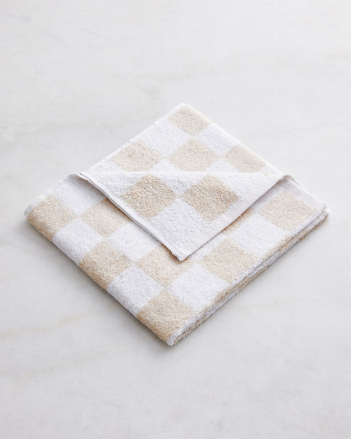 White & Oatmeal Check 100% French Flax Linen Terry Hand and Face Towel