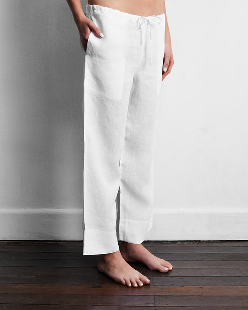 White 100% French Flax Linen Pants
