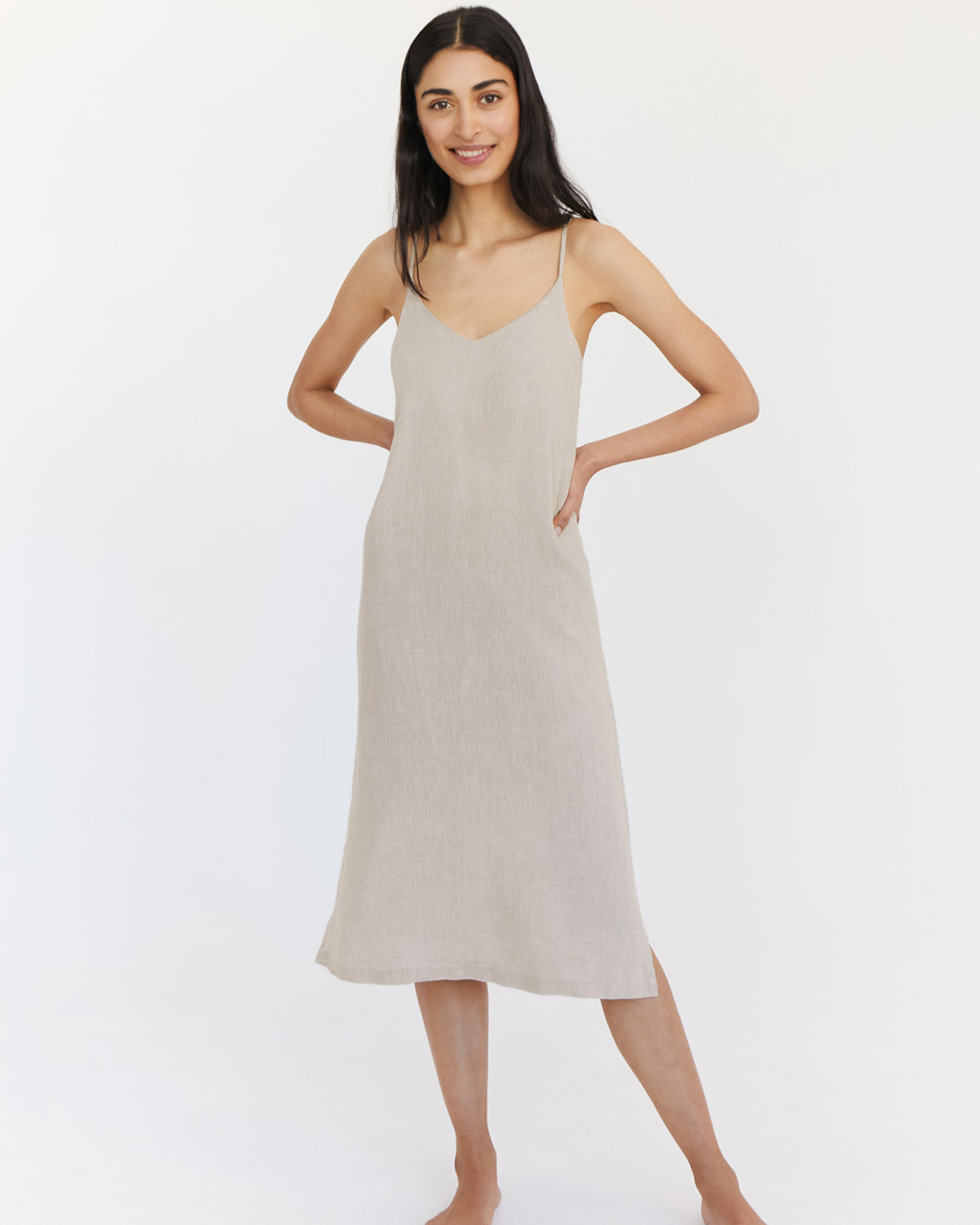 Oatmeal 100% French Flax Linen Midi Dress – Bed Threads