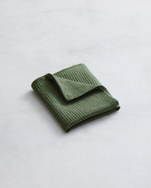 Olive 100% French Flax Linen Waffle Hand and Face Towel