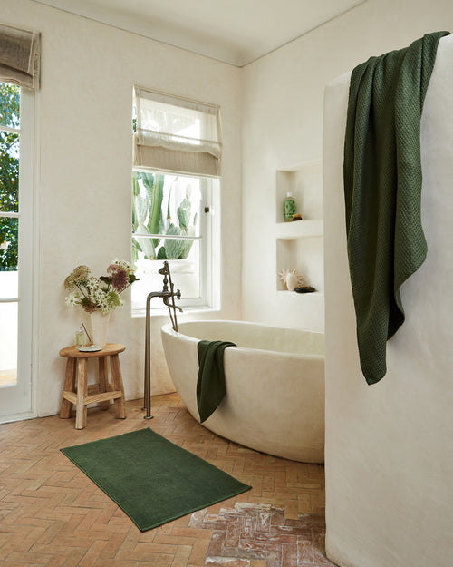 Olive 100% French Flax Linen Bath Mat