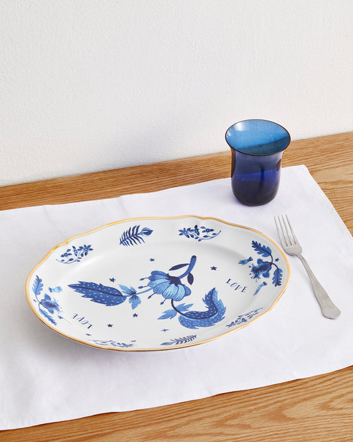 Bitossi Home Floral Oval Platter in Blue