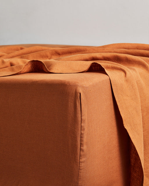 Rust 100% French Flax Linen Fitted Sheet