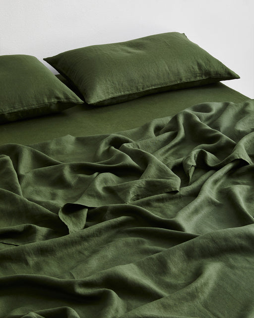 Olive 100% French Flax Linen Fitted Sheet