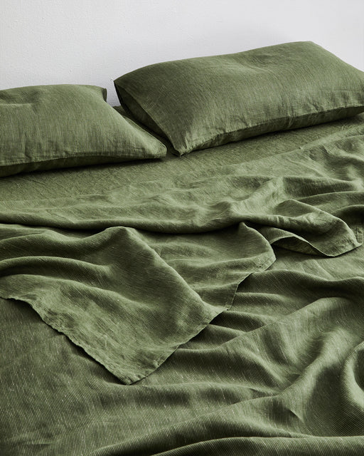 Olive Stripe 100% French Flax Linen Fitted Sheet