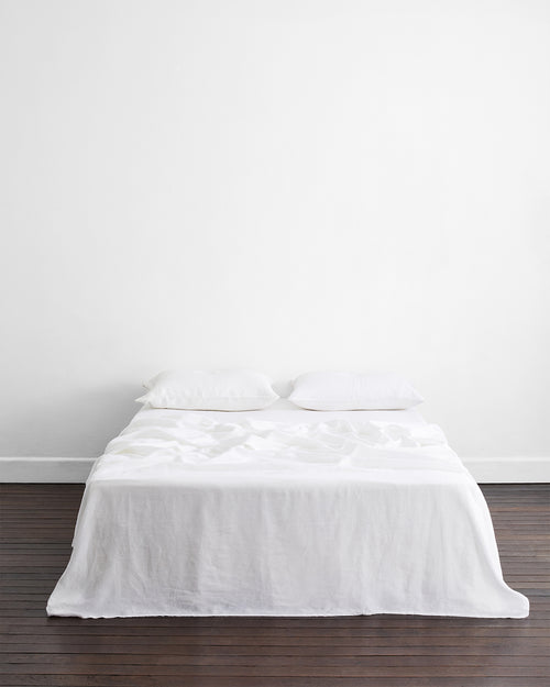 White 100% French Flax Linen Flat Sheet