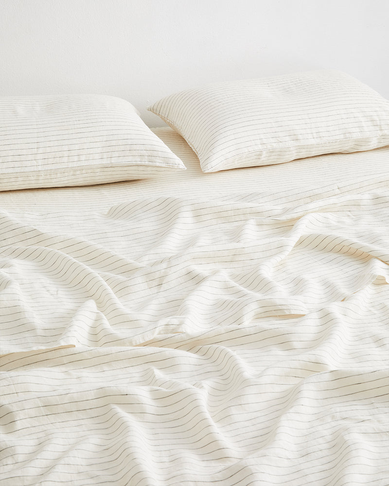 Stripe 100% French Flax Linen Flat Sheet