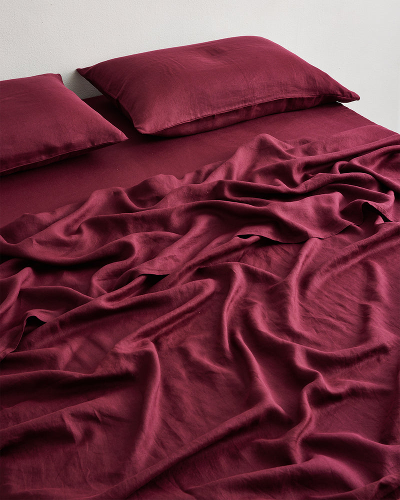 Ruby 100% French Flax Linen Flat Sheet