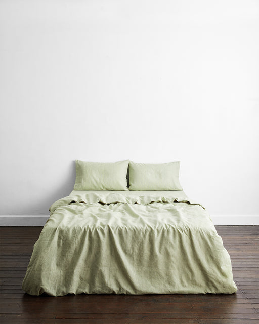 Sage & Olive Stripe 100% French Flax Linen Duvet Cover