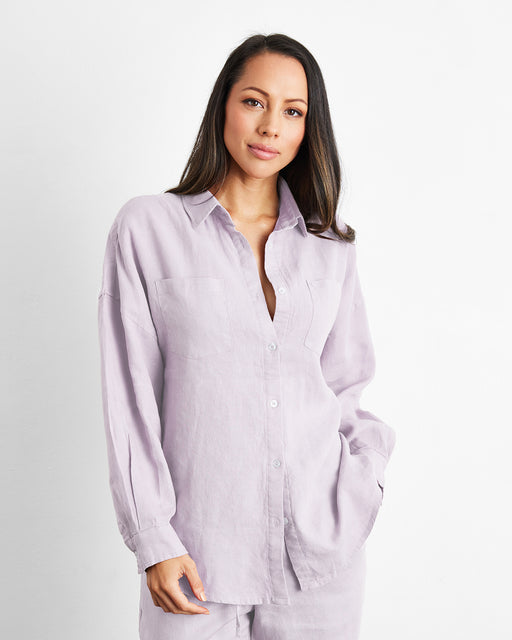 Lilac 100% French Flax Linen Long Sleeve Shirt