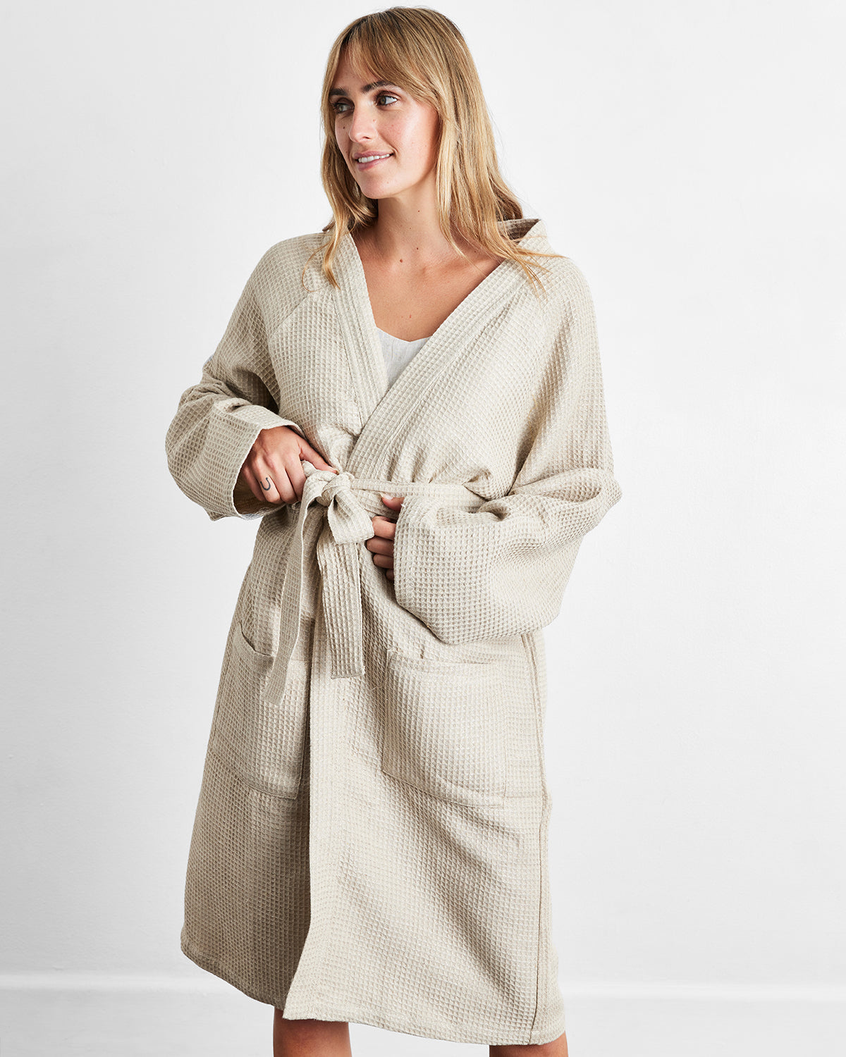Oatmeal 100% French Flax Linen Waffle Robe – Bed Threads