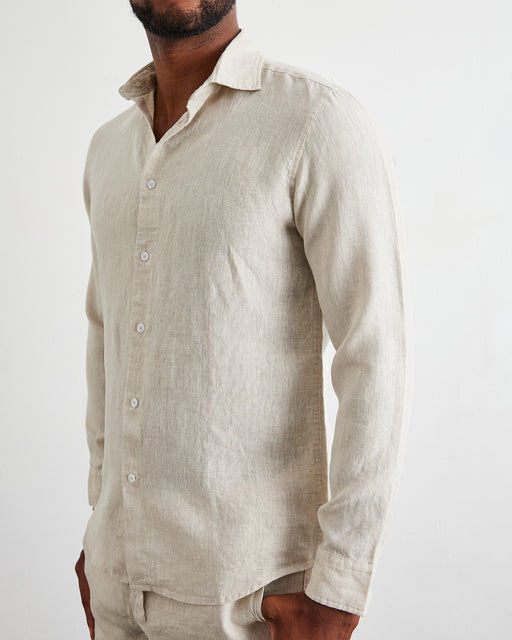 Oatmeal 100% French Flax Linen Men's Long Sleeve Shirt