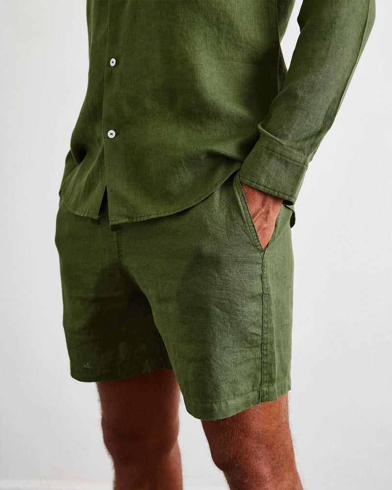 Olive 100% French Flax Linen Men's Shorts