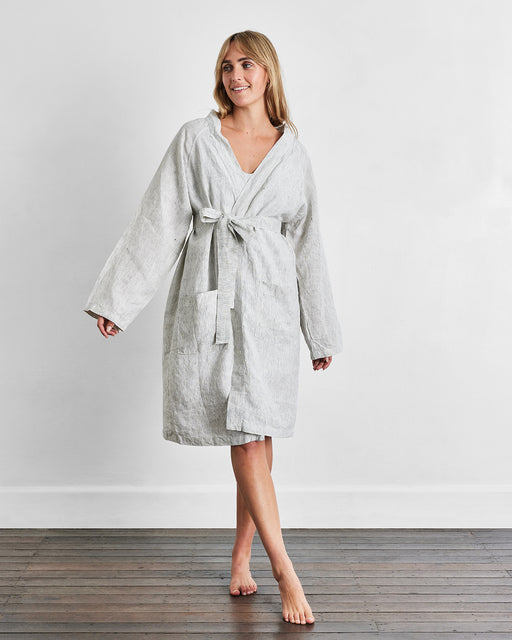 Pinstripe 100% French Flax Linen Classic Robe