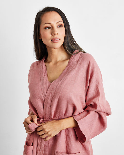 Pink Clay 100% French Flax Linen Classic Robe