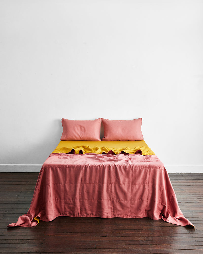 Pink Clay & Turmeric Two-Tone Quilted Bed Cover