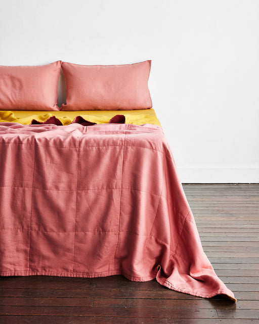 Pink Clay & Turmeric Two-Tone Quilted Bed Cover