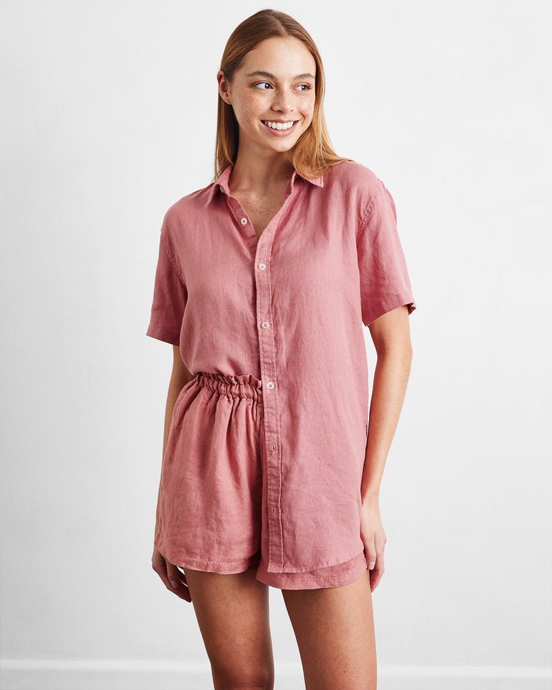 Pink Clay 100% French Flax Linen Short Sleeve Shirt