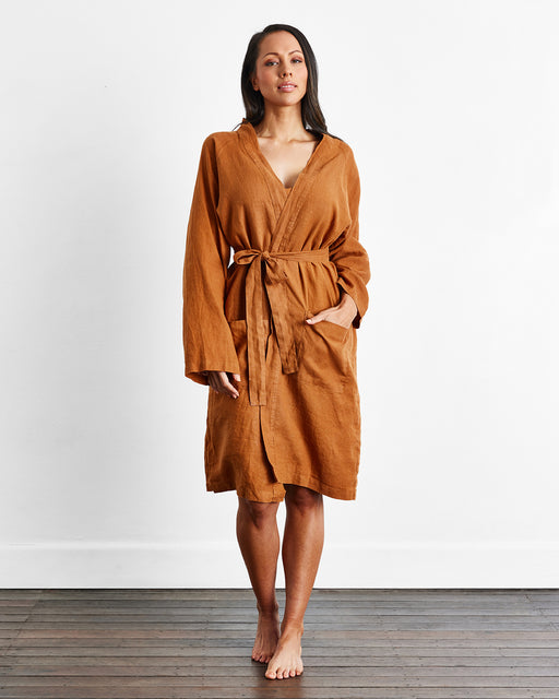 Rust 100% French Flax Linen Classic Robe