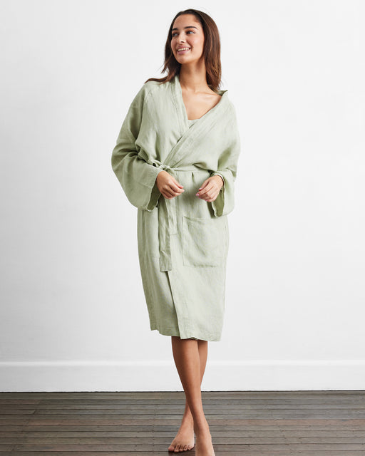 Sage 100% French Flax Linen Classic Robe